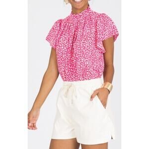 THML Top Pink Leopard Mock Neck Bright Maximalist Size Small